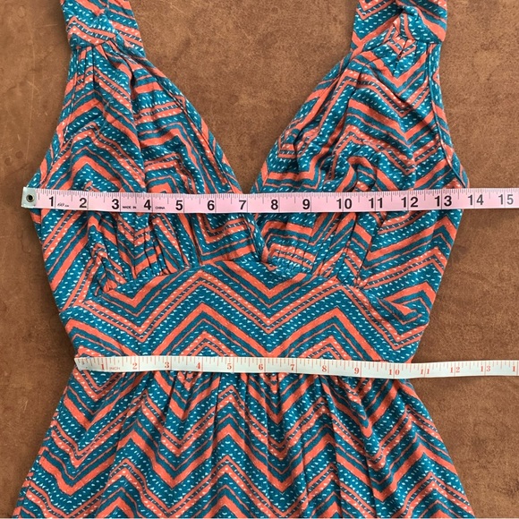 Loveappella Teal/Orange Geometric Print Maxi, Women's XS - Picture 2 of 12